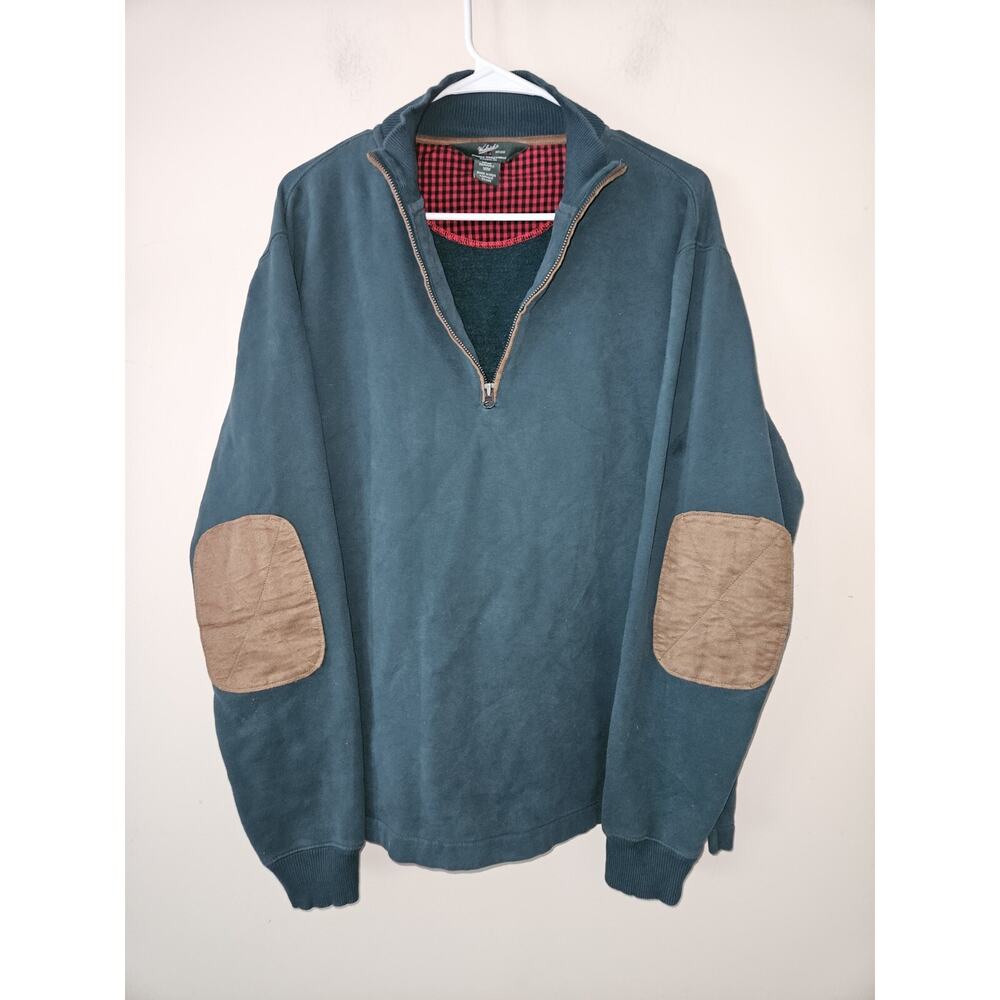 Woolrich Pullover Sweater Men's Medium 1/4 Zip Long Sleeve Elbow Patch Green